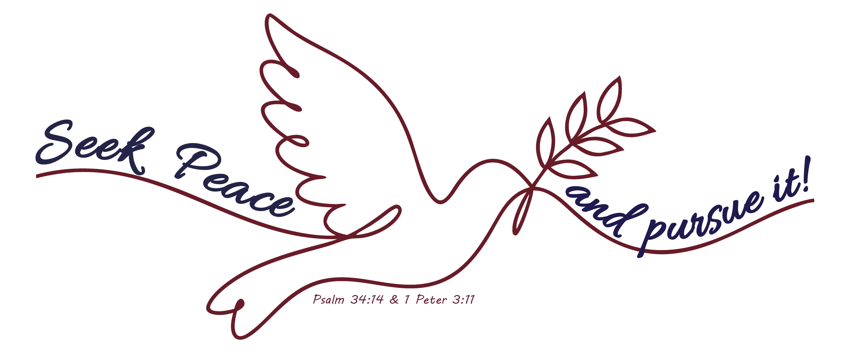 Seek Peace and pursue it line logo with psalm